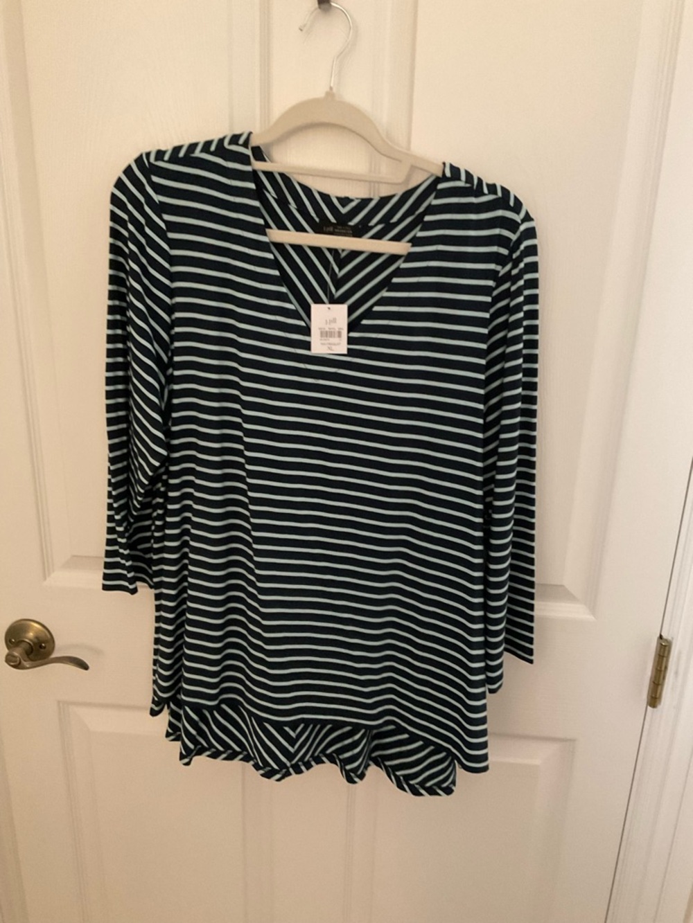 J. Jill Navy and White Striped V-Neck Long Sleeve Top
